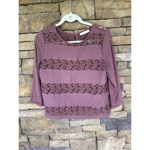 HINGE Women's Size Small Embroidered Sheer See‎ Through Shirt Top Blouse Purple